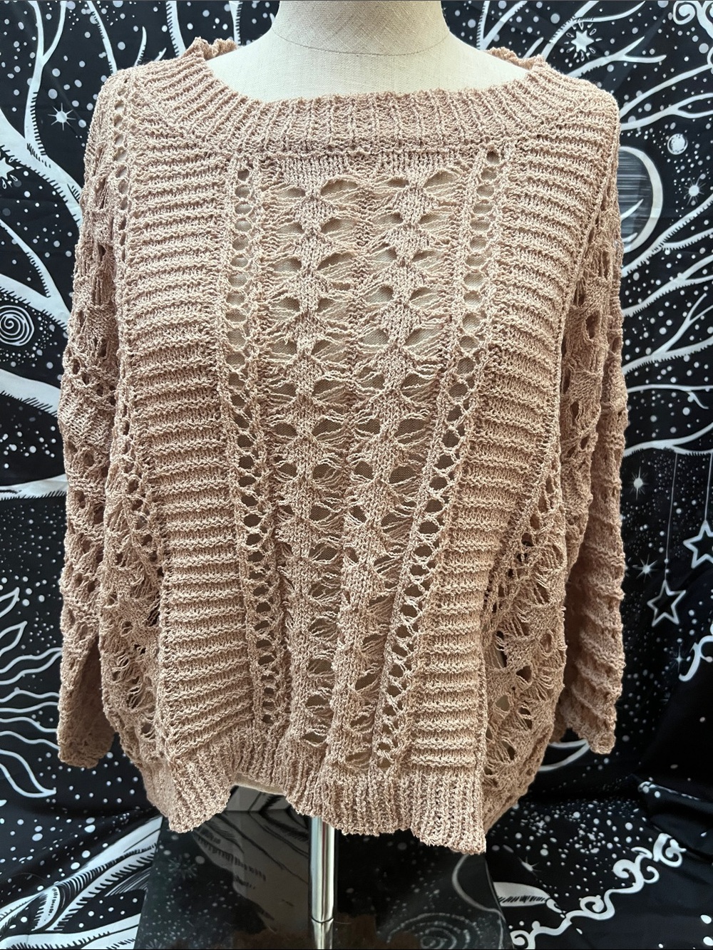 BiBi Open Stitch Scoop-Neck Sweater in Taupe